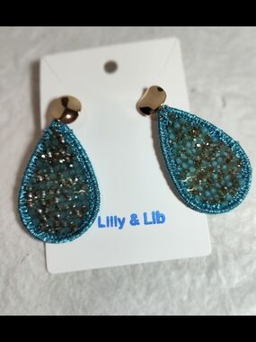 Teardrop Turquoise Beaded Drop Earrings Pierced Nickle Free